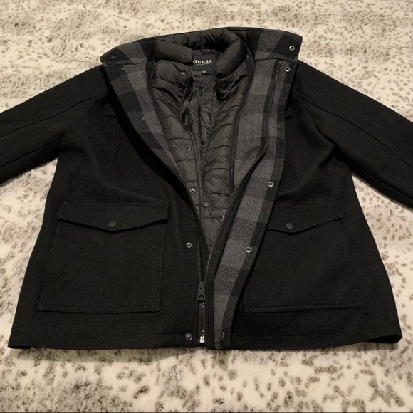 Guess Mens Military-Inspired Coat with Plaid Detail - Picture 10 of 12